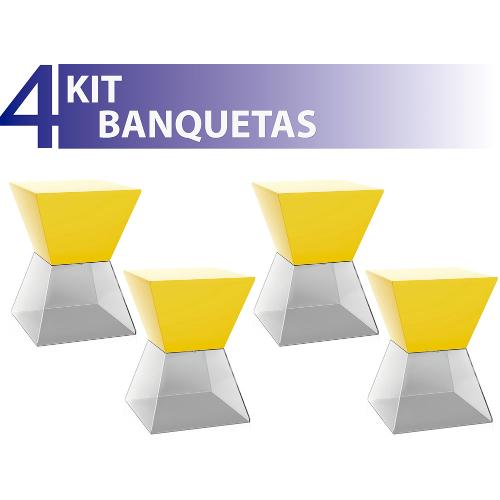 Kit 4 Banquetas Nitro Assento Color Base Cristal Amarelo