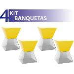 Kit 4 Banquetas Nitro Assento Color Base Cristal Amarelo