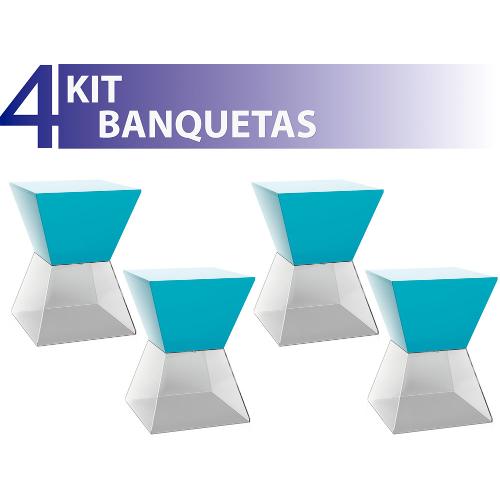 Kit 4 Banquetas Nitro Assento Color Base Cristal Azul
