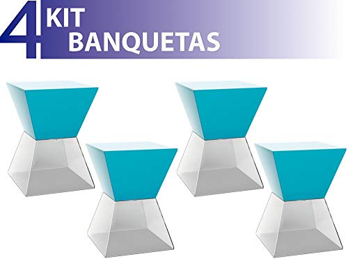 Kit 4 Banquetas Nitro Assento Color Base Cristal Azul