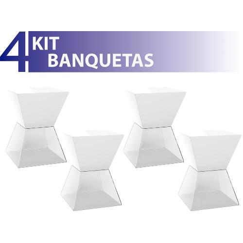 Kit 4 Banquetas Nitro Assento Color Base Cristal Branco
