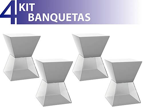 Kit 4 Banquetas Nitro Assento Color Base Cristal Cinza