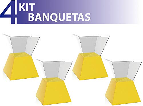 Kit 4 Banquetas Nitro Assento Cristal Base Color Amarelo