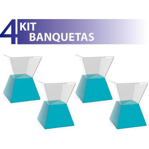 Kit 4 Banquetas Nitro Assento Cristal Base Color Azul