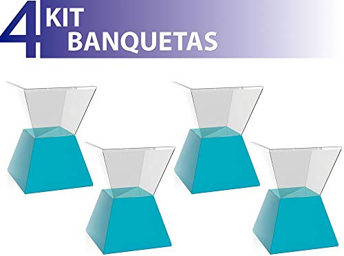 Kit 4 Banquetas Nitro Assento Cristal Base Color Azul