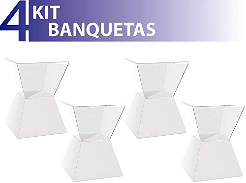 Kit 4 Banquetas Nitro Assento Cristal Base Color Branco
