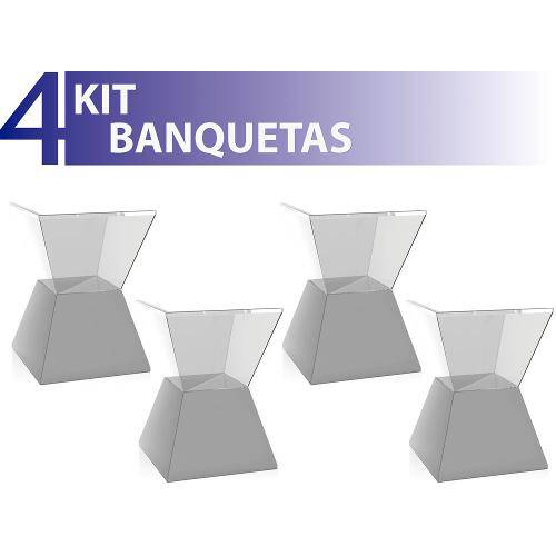 Kit 4 Banquetas Nitro Assento Cristal Base Color Cinza