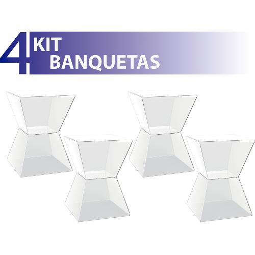 Kit 4 Banquetas Nitro Assento Cristal Base Color Cristal