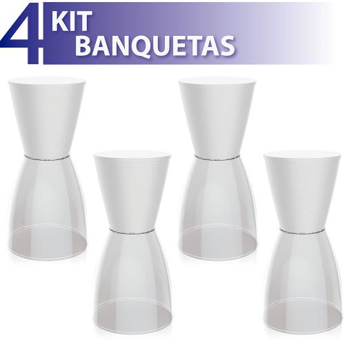 Kit 4 Banquetas Nobe Assento Color Base Cristal Branco