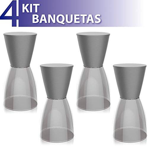 Kit 4 Banquetas Nobe Assento Color Base Cristal Cinza