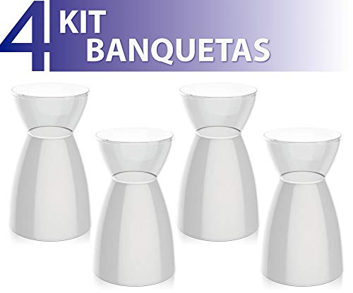 Kit 4 Banquetas Rad Assento Color Base Cristal Branco