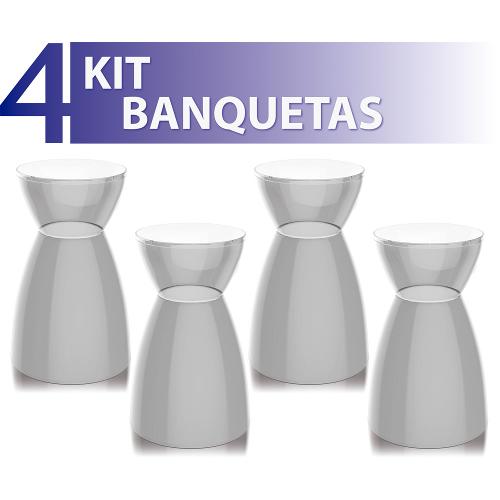 Kit 4 Banquetas Rad Assento Color Base Cristal Cinza