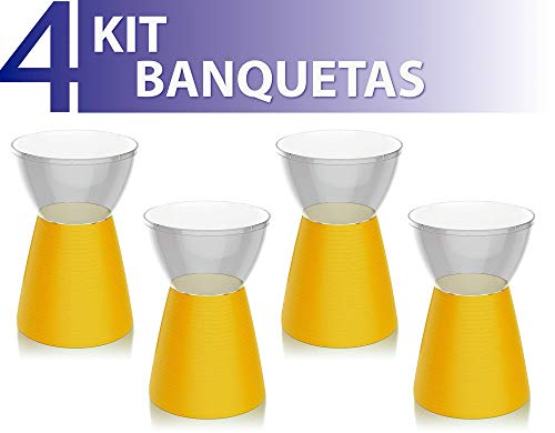 Kit 4 Banquetas Sili Assento Cristal Base Color Amarelo