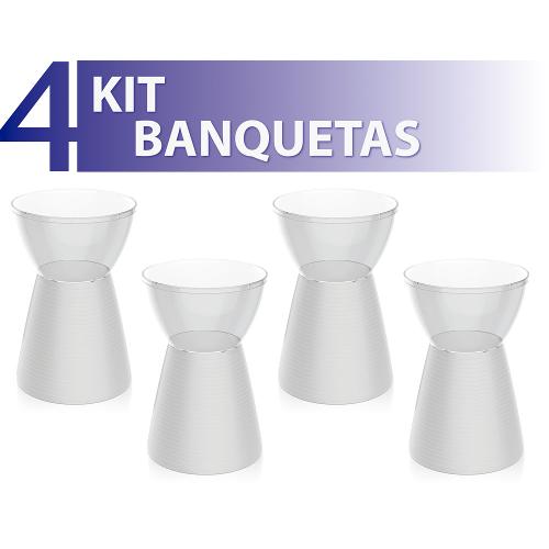 Kit 4 Banquetas Sili Assento Cristal Base Color Branco