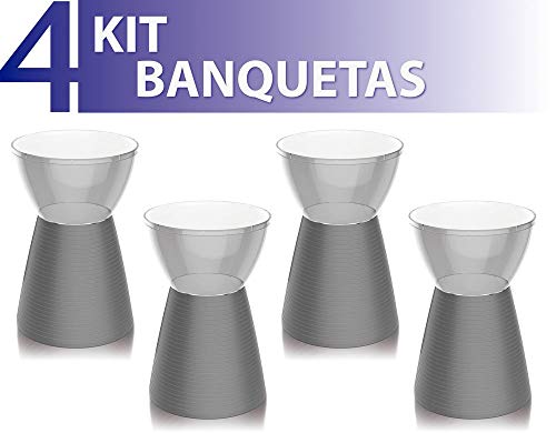 Kit 4 Banquetas Sili Assento Cristal Base Color Cinza