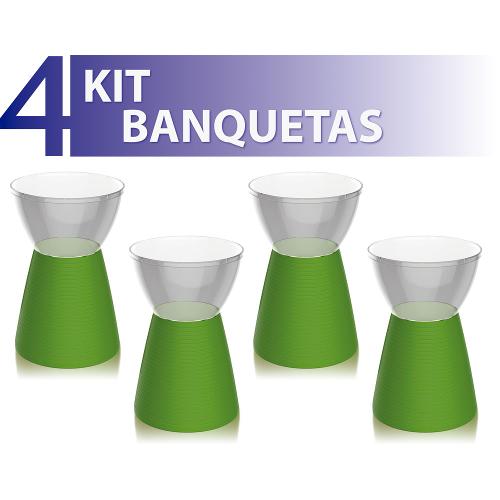 Kit 4 Banquetas Sili Assento Cristal Base Color Verde