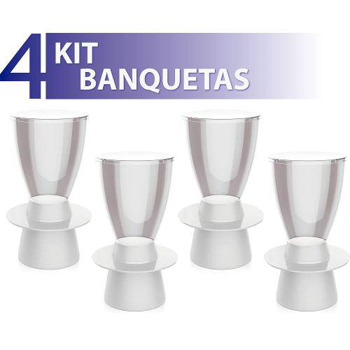 Kit 4 Banquetas Tin Assento Cristal Base Color Branco