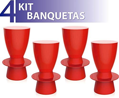 Kit 4 Banquetas Tin Color Vermelho