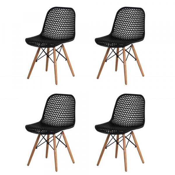 Kit 4 Cadeiras Colméia Preta - Waw Design