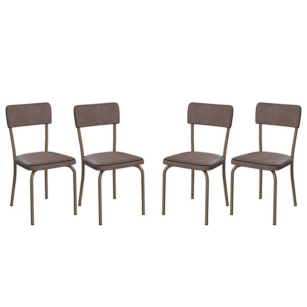 Kit 4 Cadeiras Estofadas Champanhe/Linho Marrom Jacob - Urbaniu