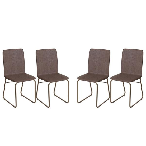Kit 4 Cadeiras Estofadas Champanhe/Linho Marrom James - Urbaniu