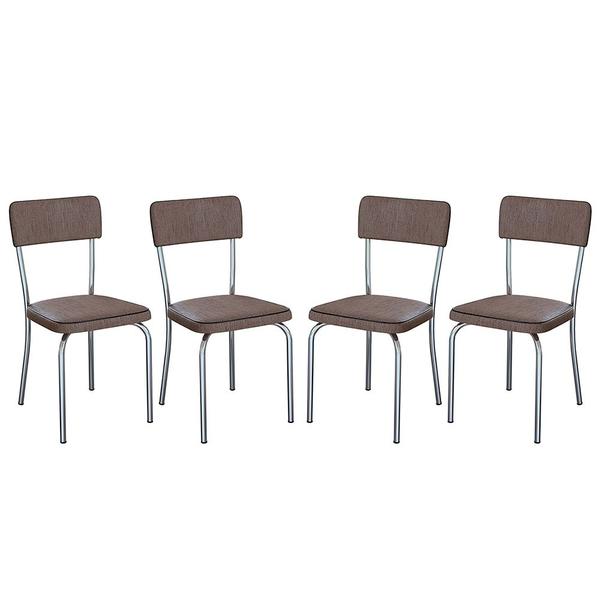Kit 4 Cadeiras Estofadas Cromado/Linho Marrom Jacob - Urbaniu