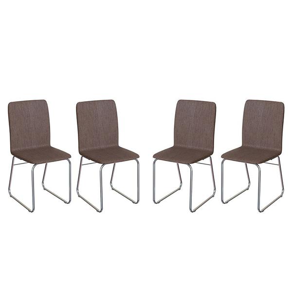 Kit 4 Cadeiras Estofadas Cromado/Linho Marrom James - Urbaniu