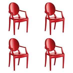 Kit 4 Cadeiras Wind Plus em Polipropileno Kappesberg - Vermelho - Branco