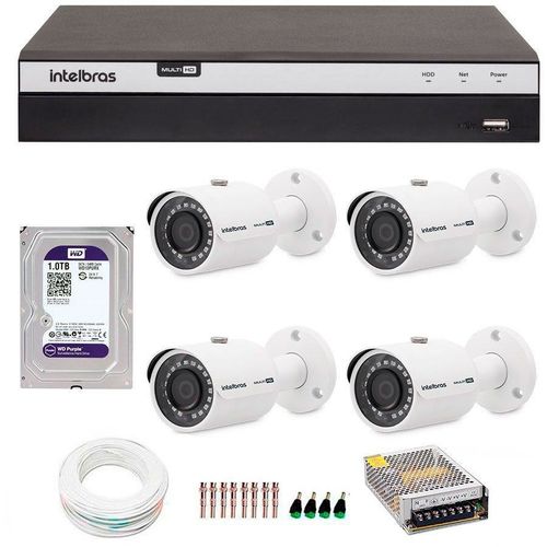 Kit 4 Câmeras de Segurança 4MP 2k Intelbras VHD 3430 B + DVR Intelbras 4K + HD WD Purple + Acessório
