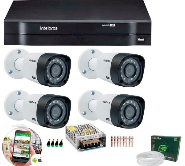 Kit 4 Câmeras de Segurança HD 720p Intelbras VHD 3130 B G4 + DVR Multi HD + Acessórios