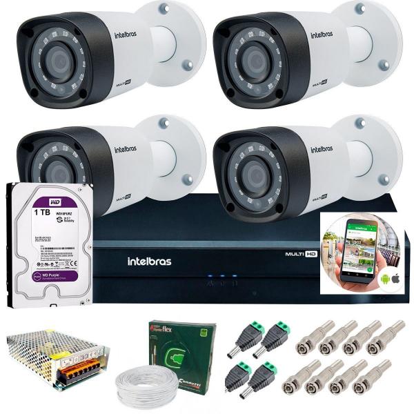 Kit 4 Câmeras de Segurança HD 720p Intelbras VHD 3130 B G4 + DVR Multi HD + HD 1TB + Acessórios