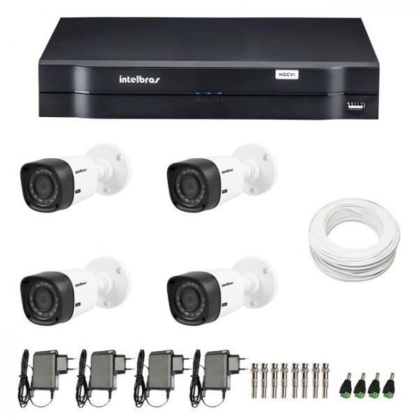 Kit 4 Câmeras de Segurança HD 720p Intelbras VHD 1010B G4 + DVR Intelbras Multi HD + Acessórios