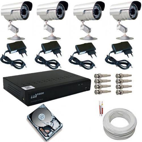 Kit 4 Câmeras Segurança Infravermelho Gravador Dvr Luxvision Hd 500gb e Acessórios