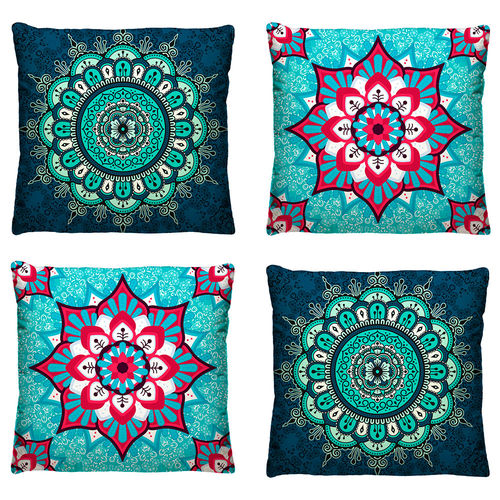 Tudo sobre 'Kit 4 Capas de Almofada Mandala 40cm Azul Marinho/Vermelho'