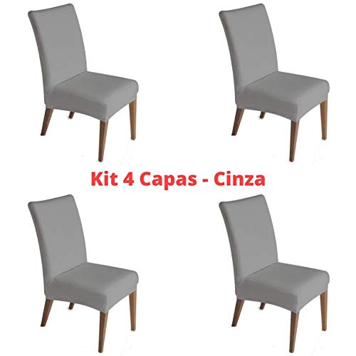 Kit 4 Capas para Cadeira Malha Suplex Cinza com Elástico