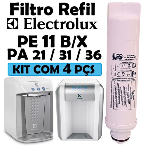 Kit 4 Filtro Refil para Purificador de Água Electrolux - Modelos Pe 11 - Pa 21 - Pa 26 - Pa 31