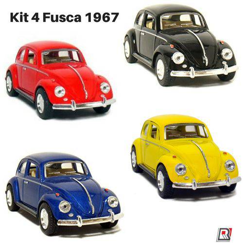Tudo sobre 'Kit 4 Miniatura Carro de Coleção Volkswagen Fusca Clássico Nacional 1/32 Kinsmart'