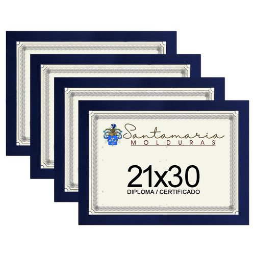Kit 4 Molduras Porta Diploma Certificado A4 21x30 Azul