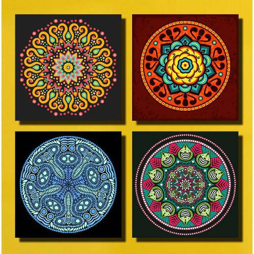 Tudo sobre 'Kit 4 Quadros Decorativo Paisagem Mandala para Sala'