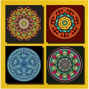 Kit 4 Quadros Decorativo Paisagem Mandala para Sala