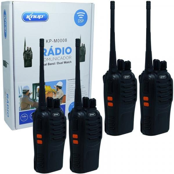 Kit 4 Rádios Comunicador HT Walk Talk UHF 16 Canais Profissional Knup KP-M0008 Preto Bivolt