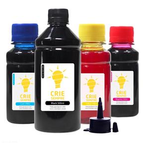 Kit 4 Tintas para Epson L565 | L-565 Crie Sempre Premium Black 500Ml Coloridas 100Ml Corante