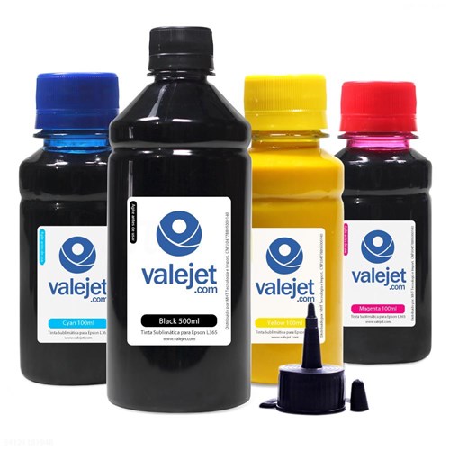 Kit 4 Tintas Sublimáticas ValeJet para Epson L365 Bulk Ink Black 500ml Coloridas 100ml