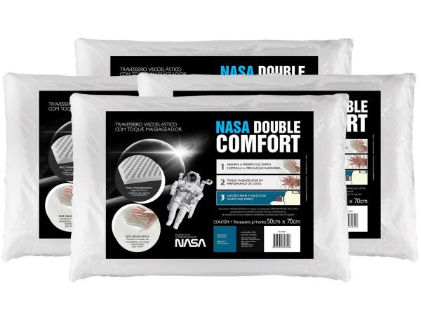 Kit 4 Travesseiros com Espuma Viscoelástica - Fibrasca NASA Double Comfort