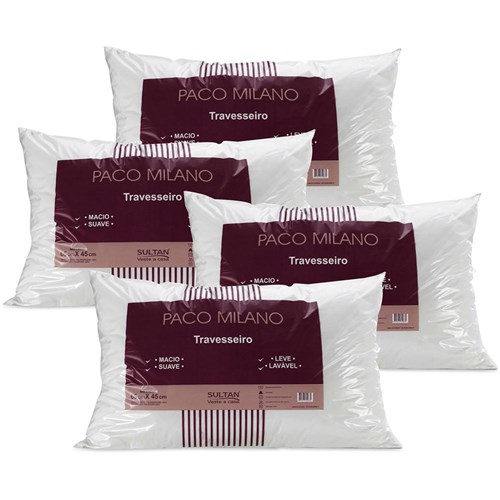 Tudo sobre 'Kit 4 Travesseiros Paco Milano 100% Fibra Siliconada Branco - Sultan'
