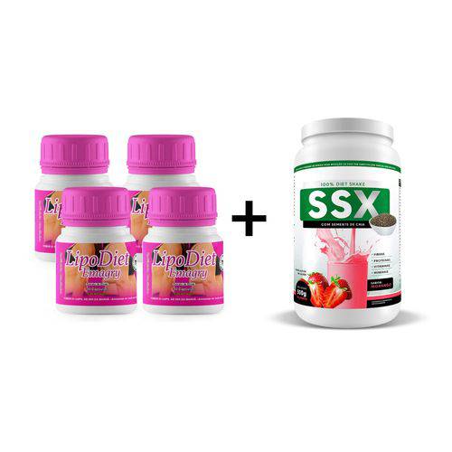 Kit 4 Un Lipo Diet Emagry 30 Cps + Ssx Shake 500G Morango
