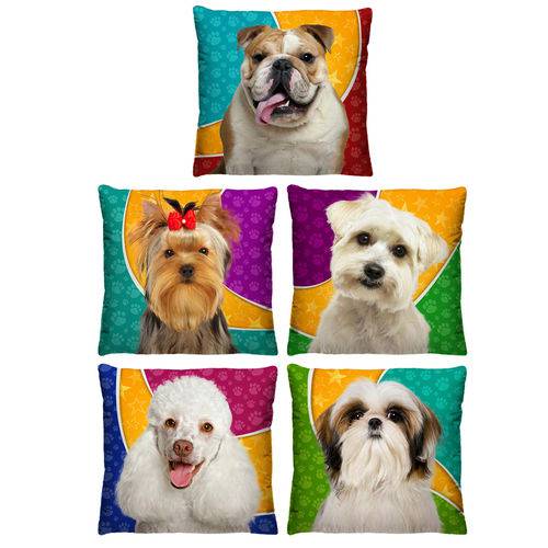 Kit 5 Capas de Almofada Decorativa Cachorros para Sala Xiii