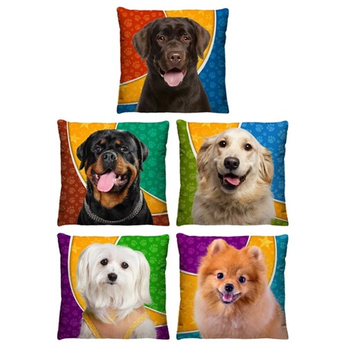 Kit 5 Almofadas Decorativas Cachorros para Sala 40Cm X