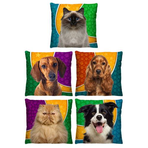 Kit 5 Almofadas Decorativas Cachorros para Sala 40cm Xi