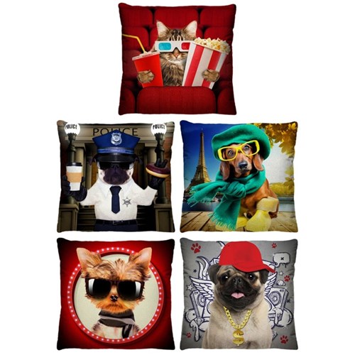 Kit 5 Almofadas Decorativas Cachorros para Sala 40Cm Xiv